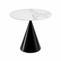 Table basse ronde moderne en dalle de roche blanche avec piétement conique en acier inoxydable noir pour salon, hôtel, OEM ODM