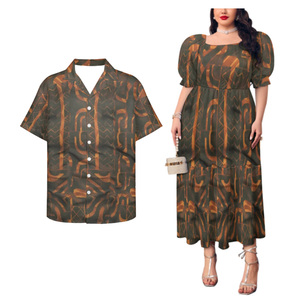 Personalidad moda estampado patrón mujeres vestido suelto partido hombres Casual moda camisa Polinesia pareja de conjunto - Product Image 5