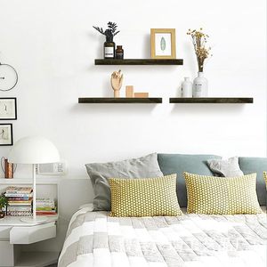 Solid Wood Wall Mounted <b>Shelf</b> 40x15x2.5cm Rectangle Multipurpose Hanging Storage <b>Rack</b> For Living Room Bathroom Decoration - Product Image 1