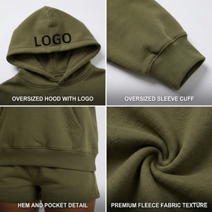 Conjunto de Sudadera con Capucha y Pantalones Cortos Extra Grandes para Mujer, Nueva Llegada 2026, Bajo Costo, Logotipo Personalizado, Felpa de Algodón, 2 Piezas, Ropa Informal, Estilo Urbano - Product Image 4