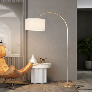 Custom Arc Floor Lamp for Living Room Modern Minimalist Home Decor Brass Metal <b>Stand</b> Fabric Drum Shade Simple Fabric Floor Lamp - Product Image 3