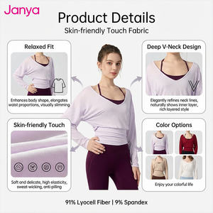 Chemise de sport à manches longues de haute qualité <span class=keywords><strong>et</strong></span> légère Janya en gros, <span class=keywords><strong>haut</strong></span> de sport de fitness, <span class=keywords><strong>haut</strong></span> de yoga à col en V profond pour femmes - Product Image 3
