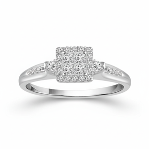 Bague de fiançailles et de mariage pour femme en or blanc avec diamants taille princesse et taille rond brillant 0,50 carat, sertis à griffes, au meilleur prix - Product Image 2
