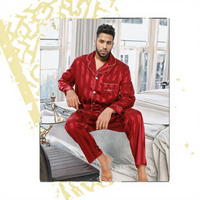 Conjunto de Pijama para Hombre, Tejido Transpirable, Ropa de Dormir Informal para el Hogar, con Mangas Largas y Pantalones de Satén, Dropshipping