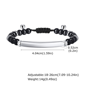 Adjustable Braided <b>Rope</b> Beaded <b>Bracelet</b> With Blank Stainless Steel Curved Bar Natural Stone Custom Engravable <b>Bracelet</b> - Product Image 2