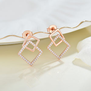 Pendientes Largos <span class=keywords><strong>de</strong></span> Plata <span class=keywords><strong>de</strong></span> Ley Chapados en Oro Rosa YILUN con Circonita Cúbica - Diseño Geométrico, Elegantes <span class=keywords><strong>para</strong></span> Mujer, Aniversario - Product Image 4
