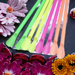 Pailles en <span class=keywords><strong>plastique</strong></span> colorées jetables avec cuillère pour smoothies, glaces, pailles flexibles pour boissons de fête - Product Image 3