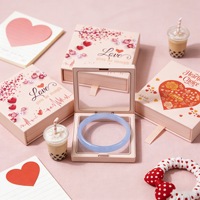 Boîte cadeau à tiroir sur le thème de la Saint-Valentin, boîte rigide avec fenêtre transparente pour bracelet, collier, petit emballage de bijoux
