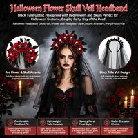 Serre-tête voile de tête de mort fleuri pour Halloween