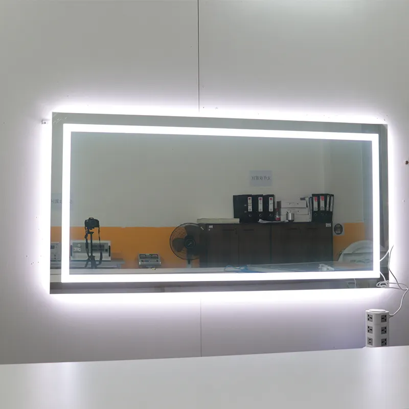 Wholesale price Huge Rectangular LED Light Mirror Hotel Bathroom Vanity Mirror with Clock & Magnifying Mirror Accept Customized