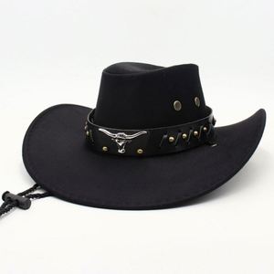 Unisex Retro Western Cowboy Hat European American <b>Style</b> New Bull <b>Head</b> Logo Belt Ethnically Designed Fabric for Outdoor Travel - Product Image 3
