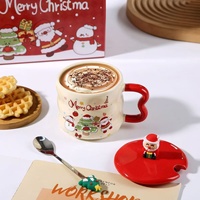 Ensemble de tasses en céramique de Noël avec couvercle 3D Père Noël, renne, bonhomme de neige, sapin de Noël, tasse à café avec cuillère, boîte cadeau de Noël, vaisselle de fête