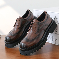 Chaussures en cuir pour hommes, style anglais, plateforme compensée, décontractées, en cuir PU, marron, pour l'été, chaussures de marié