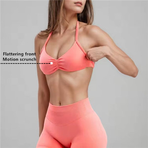 Soutien-gorge de sport sexy à bretelles, col halter, compression, design froncé sans couture, en spandex pour le <span class=keywords><strong>fitness</strong></span> - Product Image 2