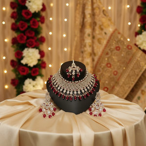 Brass <b>Gold</b> Plated Zircon Bridal Jewelry <b>Set</b> Choker Necklace Drop Earrings Tikka High Quality Party Wedding Gift Ethnic Jewelry - Product Image 3