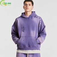 Ensemble survêtement 2 pièces streetwear pour homme : sweat à capuche oversize déchiré et pantalon de survêtement délavé personnalisé