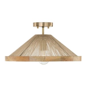 Luminaire de plafond semi-suspendu bohème en laiton et rotin tressé avec chaîne, éclairage côtier pour zone de détente d'hôtel de villégiature - Product Image 3
