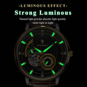 Montre automatique pour homme POEDAGAR 1416 avec bracelet en cuir étanche et mouvement mécanique à lumière nocturne 2025 - Product Image 3