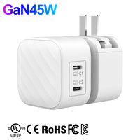 IBD Smart Laptop Cell Teléfono móvil QC 3,0 Pd 45W Usb Tipo C Usbc Multi 2 Port Adaptador de viaje Enchufe plegable Cargador de pared rápido Gan