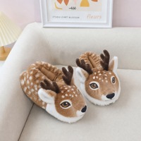Chaussons d'intérieur personnalisés en peluche amusants et mignons en forme d'animaux (tigre, cerf, léopard) pour femmes, vente en gros, doux, confortables et chauds pour l'automne et l'hiver