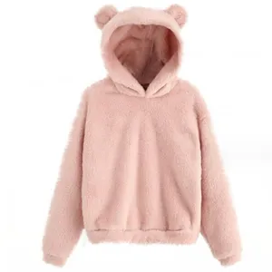 Kiteng USA 2023 alta calidad Otoño Invierno Orejas de conejo esponjosas con capucha térmica Sudadera con capucha para mujer pedido personalizado pequeño MOQ