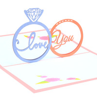 Carte de vœux créative, imprimée en couleur, avec anneau de diamant, invitation de mariage tridimensionnelle, carte de bénédiction 3D