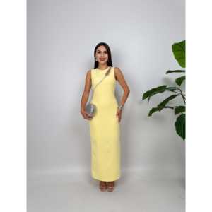 Robe fourreau épaules dénudées 3048, taille naturelle, 100 % polyester, robe de bureau - Product Image 1