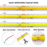 Bande lumineuse LED COB sans conducteur AC 110/220V 8mm IP20 296 LED/M 2700-6000K pour éclairage de fond DIY de chambre et cuisine
