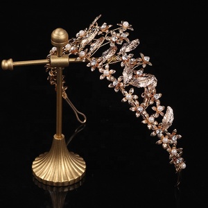 Accesorios para el cabello <span class=keywords><strong>de</strong></span> cristal hechos a mano <span class=keywords><strong>de</strong></span> alta calidad diadema nupcial boda hojas doradas princesa Tiara corona - Product Image 6