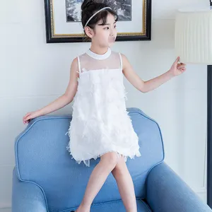 Gaun anak perempuan rumbai tanpa lengan, pakaian putri anak perempuan kecil imut trendi musim panas gaya Korea