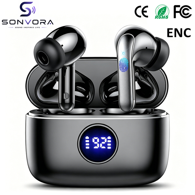 Customizable S57 ENC True Wireless Earbuds with 13mm Drivers, LED Digital Display, Touch Control Earphones for Sports/Work