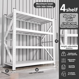 Étagère de rangement de garage à 4 niveaux, étagère empilable en métal, rayonnage de stockage industriel pour entrepôt, étagères de rayonnage, capacité de 500 kg, étagère légère réglable - Product Image 4