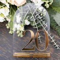 Enseigne de table en acrylique transparente sur mesure de luxe, ensemble de chiffres élégants en feuille d'or 1-20 pour célébration d'anniversaire de mariage