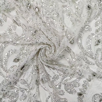 Tissu en maille brodé de perles et de sequins de style baroque orné pour robes de mariée - Tissu de dentelle nuptiale personnalisé de qualité supérieure, usine Keqiao