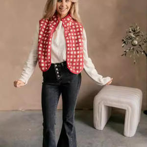 Chaleco sin Mangas con Cuello Mao de Felpa a Cuadros Vintage, Nuevo Otoño Invierno 2025, para Mujer, en Existencia - Product Image 1