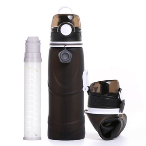 Portable Silicone <b>Water</b> Bottle With Filter 1000Ml Outdoor Sports Camping Purifier Blue Capacity - Product Image 2