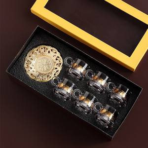 Set regalo Qian Hu Set da tè turco tazze da caffè in vetro arabo di lusso sublimazione con decorazione vassoio in metallo piatto dorato - Product Image 3