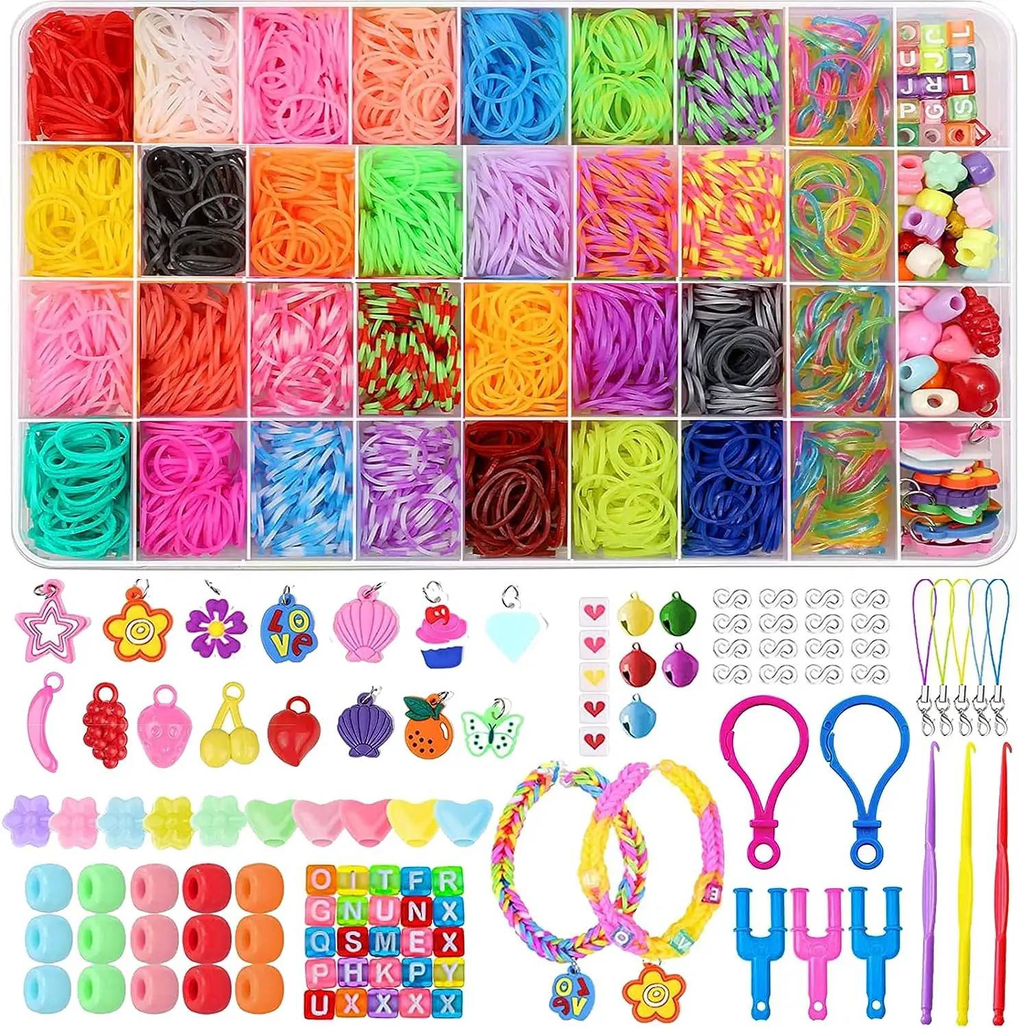 2300PCS DIY Webstuhl Gummiband Kit für Nachfüll-Kits Zubehör mit Perlen S-Clips Herstellung Set für Kinder Geschenke