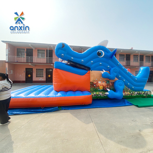 Grand toboggan <span class=keywords><strong>gonflable</strong></span> en forme de crocodile bleu, <span class=keywords><strong>jeu</strong></span> d'obstacles, équipement de parc d'attractions pour la location de fêtes - Product Image 1