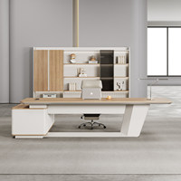 Bureau de direction moderne de luxe en forme de L, blanc, minimaliste, en bois écologique, modulaire, avec armoire de rangement latérale