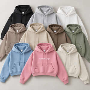 Oem Custom Logo Printed 345gsm Anti-Pilling Breathable High Quality Streetwear Ladies Autumn Cropped Fleece Y2k Solid Women's - Product Image 1