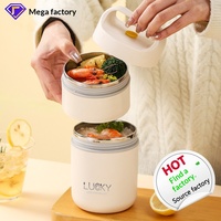 Boîte à lunch isotherme ronde avec poignée, en acier inoxydable 304, double couche, avec couvercle et cuillère, tasse à petit-déjeuner scellée, portable pour la restauration rapide