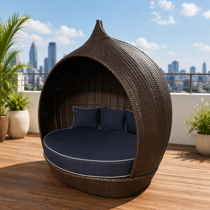 Moderne Outdoor-Gartenmöbel Apple House Aluminium-Rattan-Tagesbett Stilvolles Komfortables Sonnenbett-Set für Essbereich & Innenhof - Product Image 4