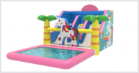 Glissière d'eau gonflable de licorne d'arc-en-ciel avec la piscine, glissière extérieure de parc d'attractions d'enfants, videur gonflable d'amusement d'été