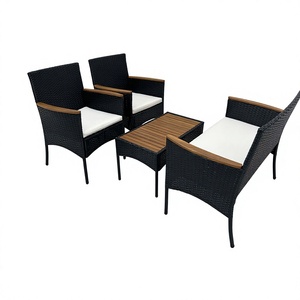 Vietnam Direct Factory Modern Comfortable <b>Outdoor</b> Rattan 4-PCS Set with Acacia Wood 100% Polyester Cushions for Garden Furniture - Product Image 1