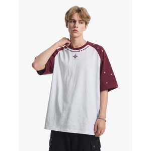 T-shirt Homme Personnalisé à Manches Courtes Raglan Imprimé Étoiles, Coupe Ample en Coton, Style Vintage Américain Color Block pour l'Été - Product Image 3