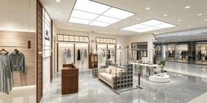Espositore per <span class=keywords><strong>Abbigliamento</strong></span> Femminile Personalizzato, Stand in Acciaio Inox con Motivo Marmorizzato, Rastrelliera in MDF, Appendiabiti in Metallo Dorato per Boutique - Product Image 5