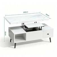Table basse moderne relevable et mobile 2-en-1, table à manger multifonctionnelle pliable avec plateau en verre pour salon