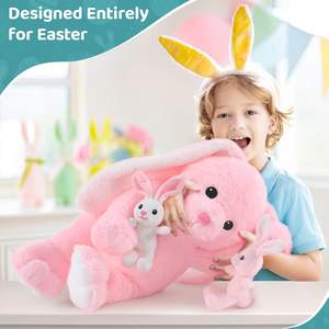 Mainan mewah kelinci merah muda Mama Paskah besar 20 inci dengan 2 mainan bayi kelinci telinga panjang boneka hewan hadiah Paskah anak-anak - Product Image 5