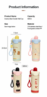 Bouteille d'eau isotherme sous vide de 600 ml, motif dessin animé mignon, avec sangle, pour enfants, idéale pour l'école, vente en gros, style Kawaii
